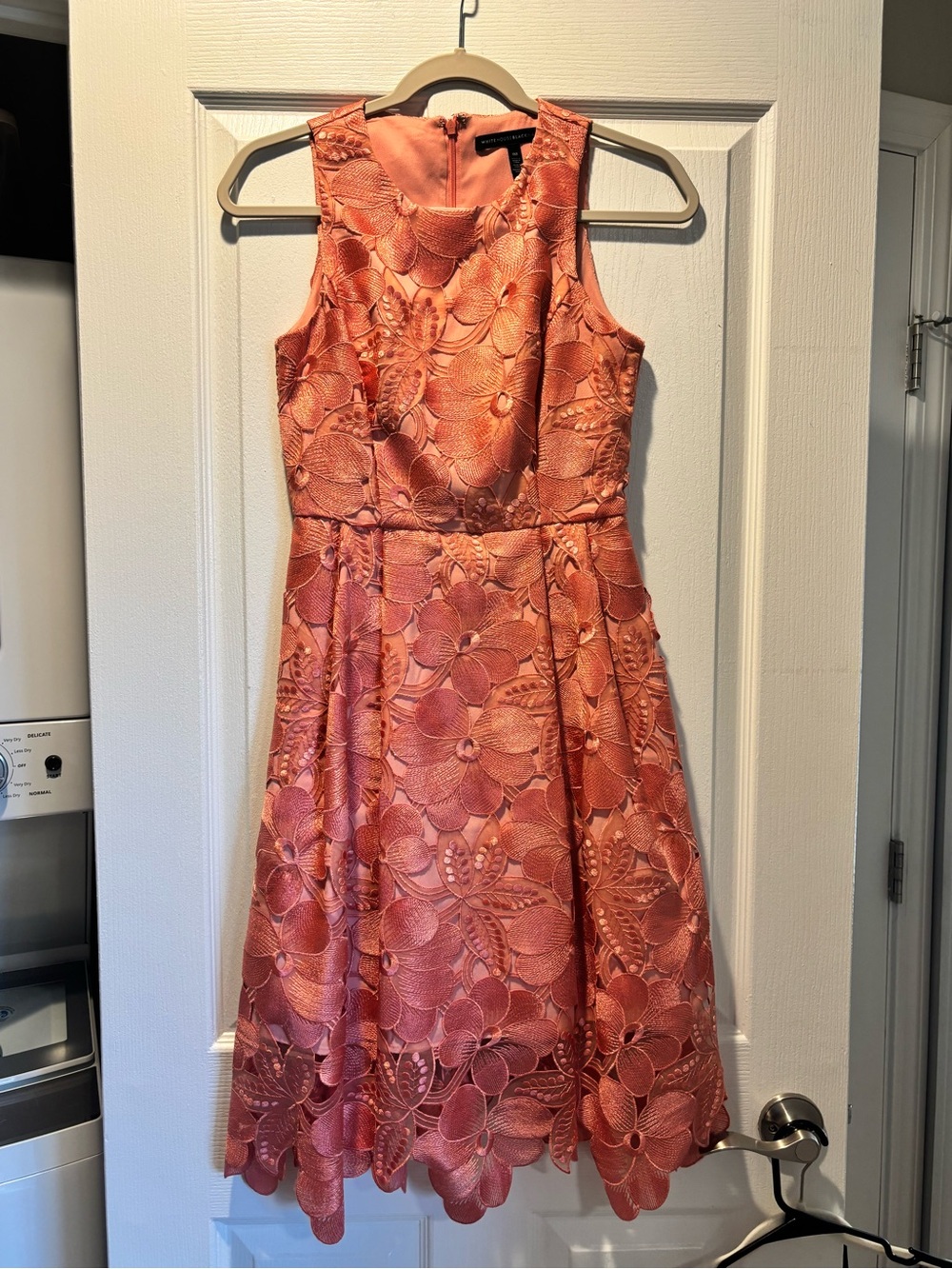 White House Black Market Coral Embroidered Cocktail Dress